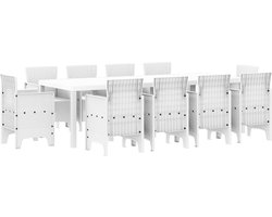 vidaXL - 11-delige - tuin - tafelset - in - wit - poly - riet