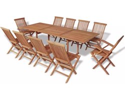 vidaXL - 11-delige - Tuinset - met - klapstoelen - massief - teakhout