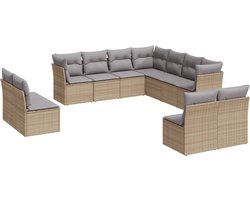 vidaXL - 11-delige - Tuinset - met - kussens - poly - rattan - beige