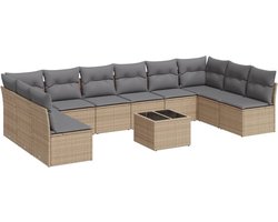 vidaXL - 11-delige - Tuinset - met - kussens - poly - rattan - beige
