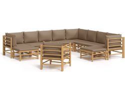 vidaXL - 12-delige - Loungeset - met - kussens - bamboe - taupe