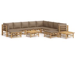 vidaXL - 12-delige - Loungeset - met - kussens - bamboe - taupe