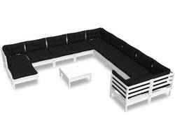 vidaXL - 12-delige - Loungeset - met - kussens - grenenhout - wit