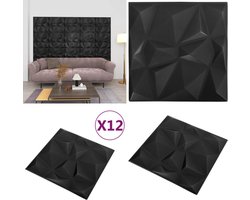 vidaXL 12 st Wandpanelen 3D diamant 3 m² 50x50 cm zwart - Wandpaneel - Wandpanelen - 3D-wandbehang - 3D-wandpaneel
