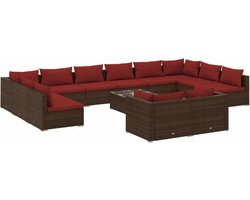 vidaXL - 13-delige - Loungeset - met - kussens - poly - rattan - bruin
