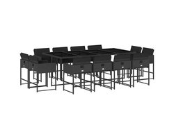 vidaXL - 13-delige - Tuinset - met - kussens - poly - rattan - zwart