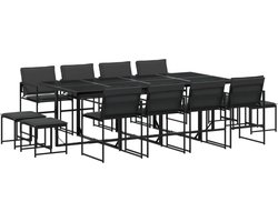 vidaXL - 13-delige - Tuinset - met - kussens - textileen - zwart