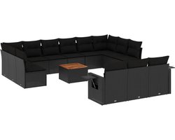 vidaXL - 14-delige - Loungeset - met - kussens - poly - rattan - zwart