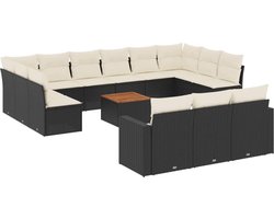 vidaXL 14-delige Loungeset Poly Rattan Zwart Loungebank - Lounge Set - Buitendecoratie - Tuinstoel - Tuinset