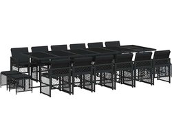 vidaXL - 17-delige - Tuinset - met - kussens - poly - rattan - zwart