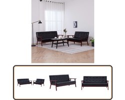 vidaXL 2-delig Bankstel Kunstleer Zwart Banken - Salontafel - Fauteuils - Woonkamers - Meubels
