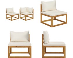 vidaXL - 2-delig - Bankstel - met - crèmewitte - kussens - massief - acaciahout