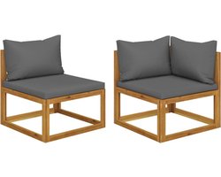 vidaXL - 2-delig - Bankstel - met - donkergrijze - kussens - massief - acaciahout