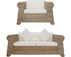 vidaXL - 2-delig - Bankstel - met - kussens - natuurlijk - rattan