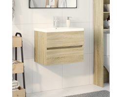 vidaXL - 2-delige - Badkamermeubelset - keramiek - en - bewerkt - hout