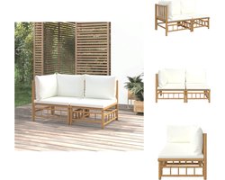 vidaXL - 2-delige - Loungeset - met - kussens - bamboe - crèmewit
