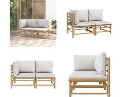 vidaXL - 2-delige - Loungeset - met - kussens - bamboe - lightgrijs
