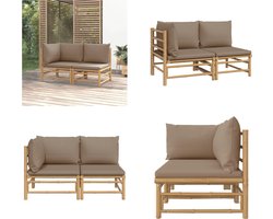 vidaXL - 2-delige - Loungeset - met - kussens - bamboe - taupe