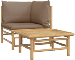 vidaXL - 2-delige - Loungeset - met - kussens - bamboe - taupe