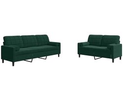 vidaXL - 2-delige - Loungeset - met - kussens - en - bolsters - fluweel - donkergroen