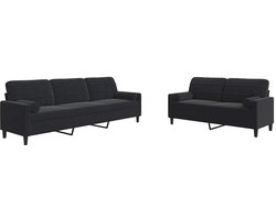 vidaXL - 2-delige - Loungeset - met - kussens - en - bolsters - fluweel - zwart