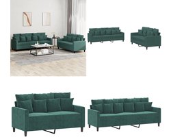 vidaXL 2-delige Loungeset met kussens fluweel donkergroen - Bankstel - Bankstellen - Fauteuil - 2-zitsbank