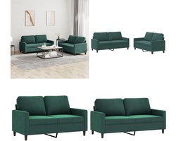 vidaXL 2-delige Loungeset met kussens fluweel donkergroen - Bankstel - Bankstellen - Fauteuil - 2-zitsbank