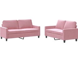 vidaXL - 2-delige - Loungeset - met - kussens - fluweel - roze
