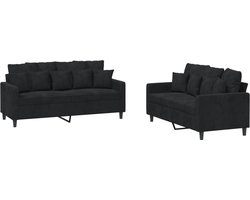 vidaXL - 2-delige - Loungeset - met - kussens - fluweel - zwart