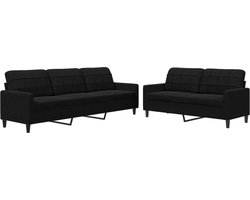 vidaXL - 2-delige - Loungeset - met - kussens - fluweel - zwart