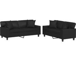 vidaXL - 2-delige - Loungeset - met - kussens - kunstleer - zwart