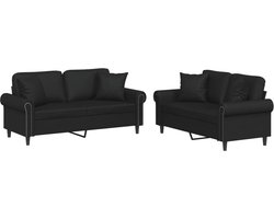 vidaXL - 2-delige - Loungeset - met - kussens - kunstleer - zwart