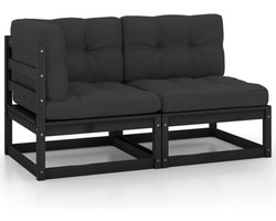 vidaXL - 2-delige - Loungeset - met - kussens - massief - grenenhout - zwart