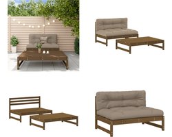 vidaXL - 2-delige - Loungeset - met - kussens - massief - hout - honingbruin