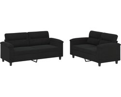 vidaXL - 2-delige - Loungeset - met - kussens - microvezelstof - zwart