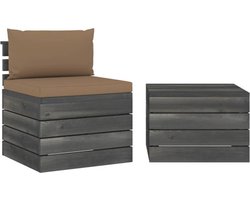 vidaXL - 2-delige - Loungeset - met - kussens - pallet - massief - grenenhout
