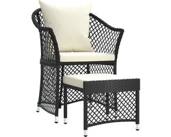 vidaXL - 2-delige - Loungeset - met - kussens - poly - rattan - zwart