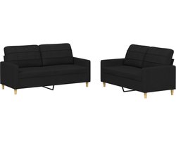 vidaXL - 2-delige - loungeset - met - kussens - stof - zwart