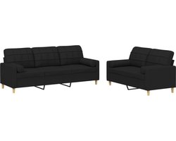 vidaXL - 2-delige - Loungeset - met - kussens - stof - zwart