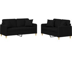 vidaXL - 2-delige - Loungeset - met - kussens - stof - zwart