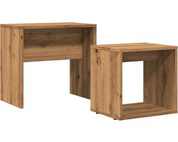 vidaXL - 2-delige - Tafeltjesset - bewerkt - hout - artisanaal - eikenkleurig