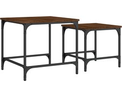 vidaXL - 2-delige - Tafeltjesset - bewerkt - hout - bruin - eikenkleur