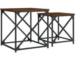 vidaXL - 2-delige - Tafeltjesset - bewerkt - hout - bruin - eikenkleur