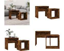 vidaXL - 2-delige - Tafeltjesset - bewerkt - hout - gerookt - eikenkleurig