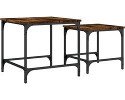 vidaXL - 2-delige - Tafeltjesset - bewerkt - hout - gerookt - eikenkleurig