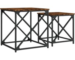 vidaXL - 2-delige - Tafeltjesset - bewerkt - hout - gerookt - eikenkleurig