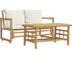 vidaXL - 2-delige - tuinbankset - met - kussens - van - bamboe