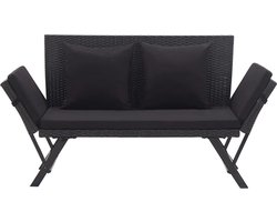 vidaXL 2-in-1 tuinbank ligbed - zwart rattan Zonnebed - Tuinset - Lounge Set - Buisstoel - Relaxfauteuil