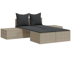 vidaXL 2-persoons Ligbed - 2-persoons Ligbedden - Ligbed - Tuinbank - Ligbed 2-persoons met kussens poly rattan lichtgrijs