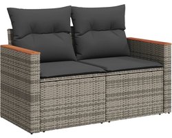 vidaXL 2-zits Tuinbank met kussens - Grijs Tuinbank - Lounge Bank - Tuinset - Buitendecoratie - Relaxstoel - Outdoor Furniture - Patio Set